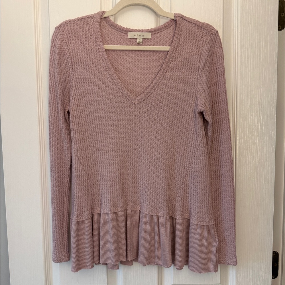 Anthropologie Eri + Ali Lavender Waffle Knit Long Sleeve Top. EUC. Size XS